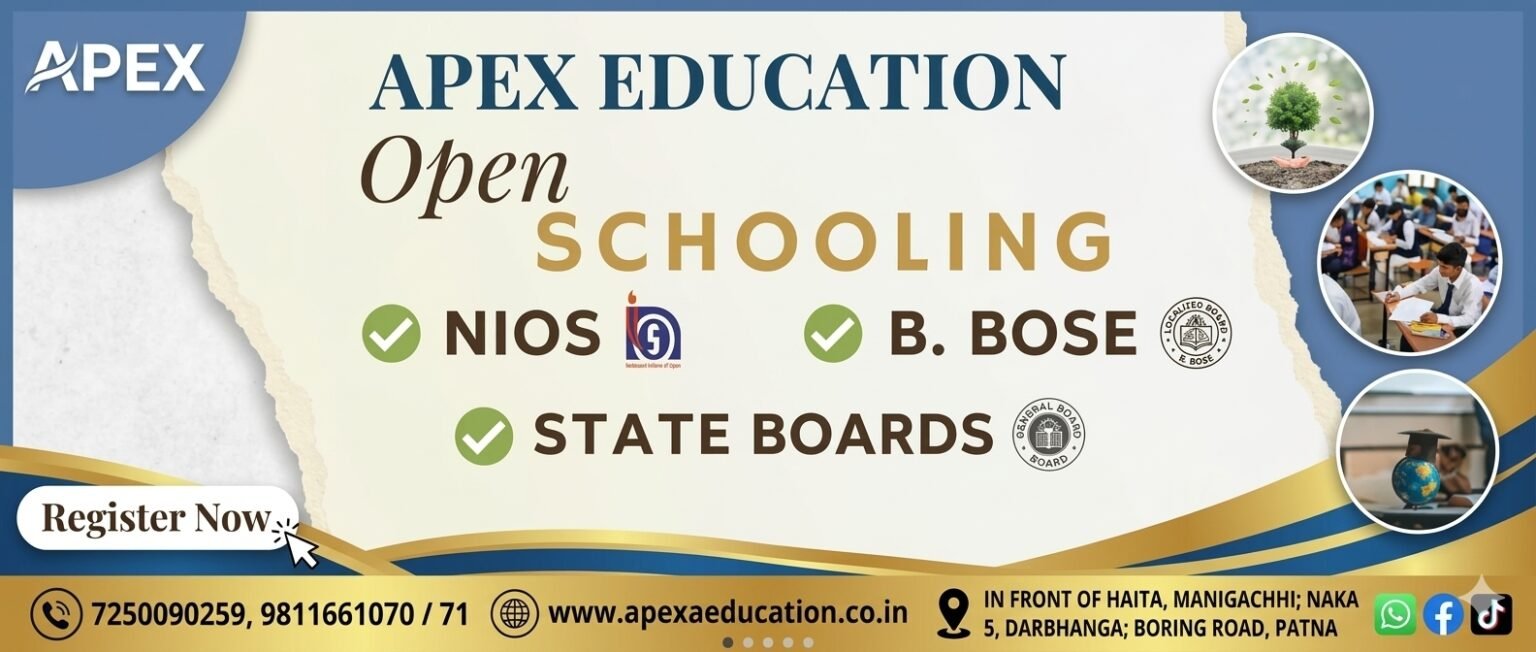 Professional website carousel banner for Apex Education Open Schooling, a renowned institute offering NIOS, B. BOSE, and State Boards admission consulting across Dwarka, Gurugram, and West Delhi.