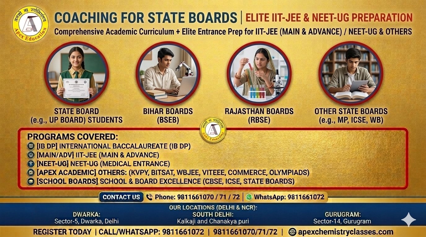 • Vertical informational poster for Apex Education providing NIOS admission support for failed students alongside online chemistry tutor services for JEE Main, Advanced, and NEET for students from CBSE, ICSE, IB, and IGCSE boards.